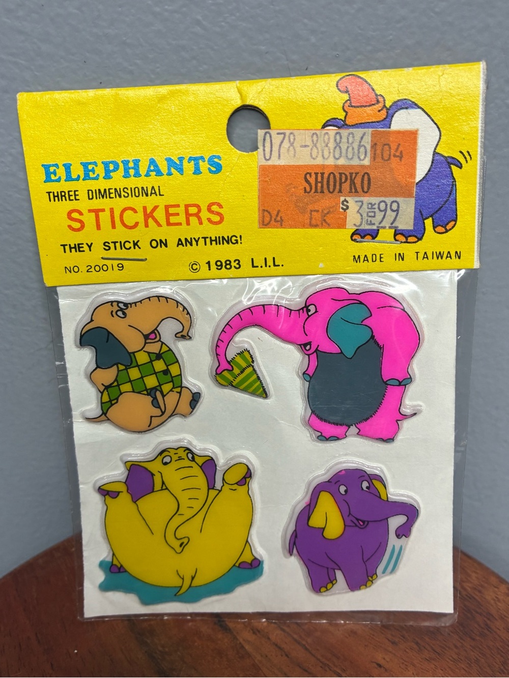 1983 Puffy Elephant Stickers Sealed L.I.L. Taiwan NOS ShopKo Vintage